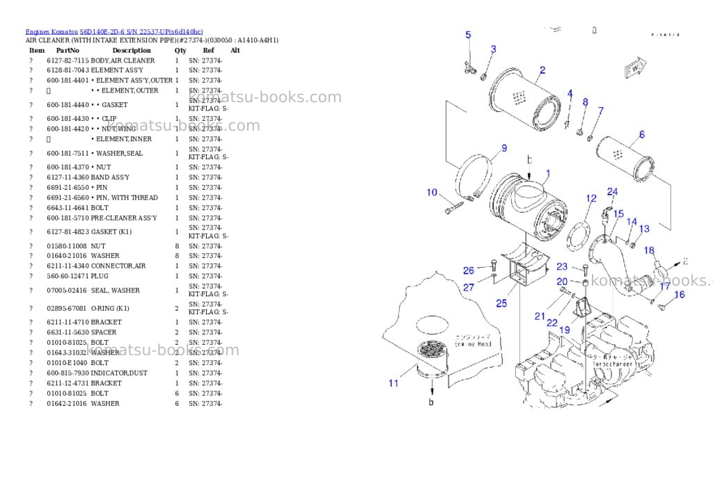 Komatsu s6d140e-2d-6 s/n 22537-up Parts catalog cover Page 4 Komatsu s6d140e-2d-6 s/n 22537-up Parts catalog cover Page 4