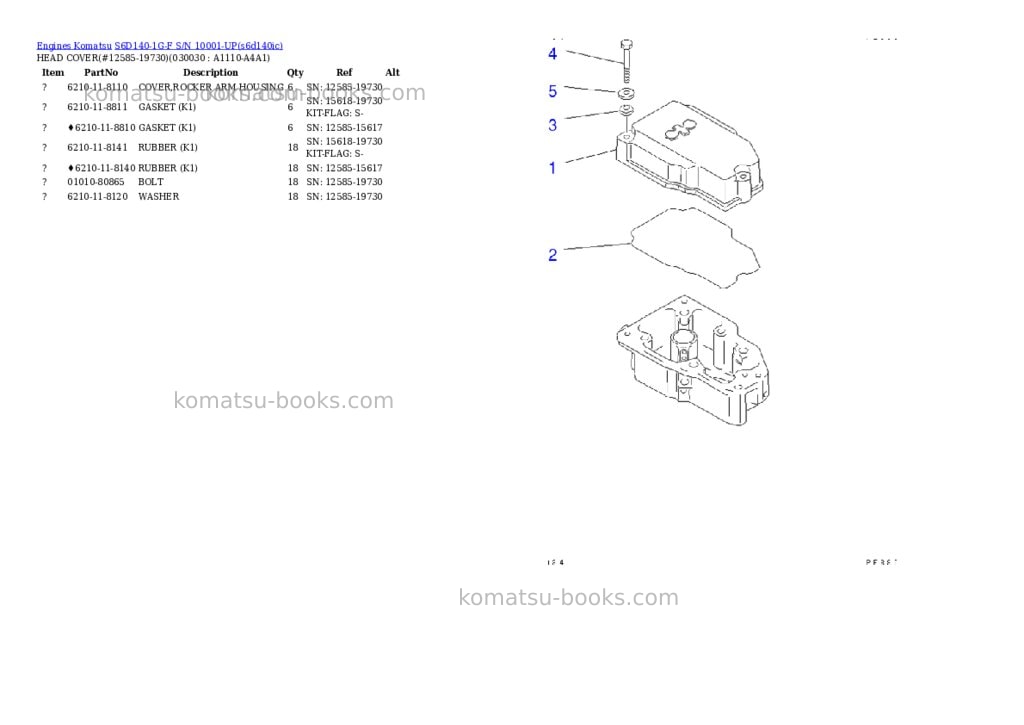 Komatsu s6d140-1g-f s/n 10001-up Parts catalog cover Page 2 Komatsu s6d140-1g-f s/n 10001-up Parts catalog cover Page 2