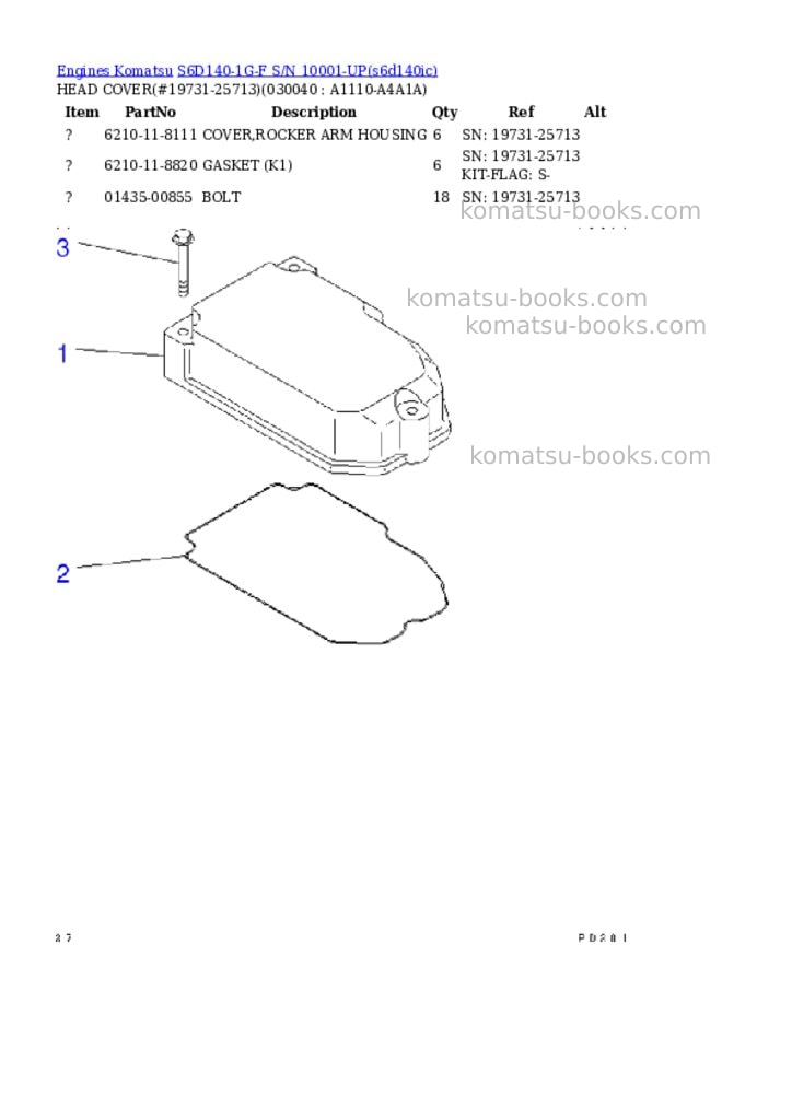 Komatsu s6d140-1g-f s/n 10001-up Parts catalog cover Page 3 Komatsu s6d140-1g-f s/n 10001-up Parts catalog cover Page 3