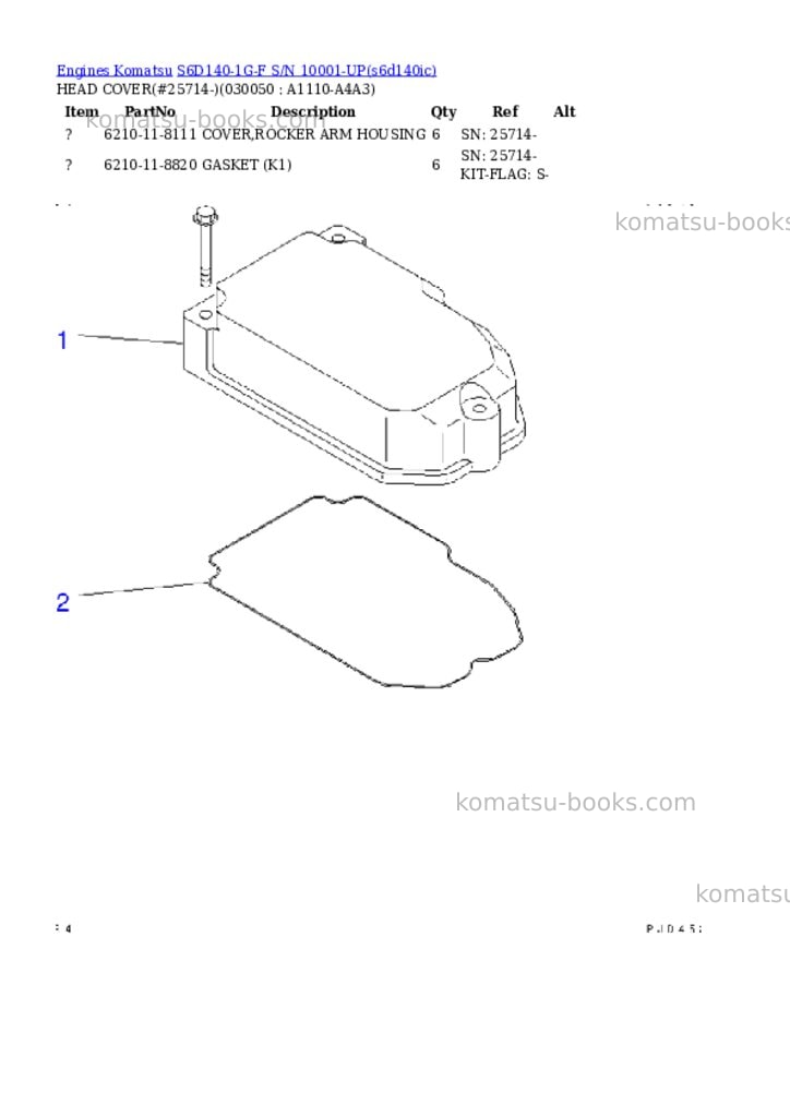 Komatsu s6d140-1g-f s/n 10001-up Parts catalog cover Page 4 Komatsu s6d140-1g-f s/n 10001-up Parts catalog cover Page 4