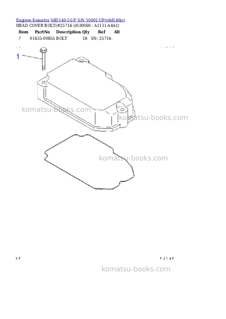Komatsu s6d140-1g-f s/n 10001-up Parts catalog cover Page 5 Komatsu s6d140-1g-f s/n 10001-up Parts catalog cover Page 5