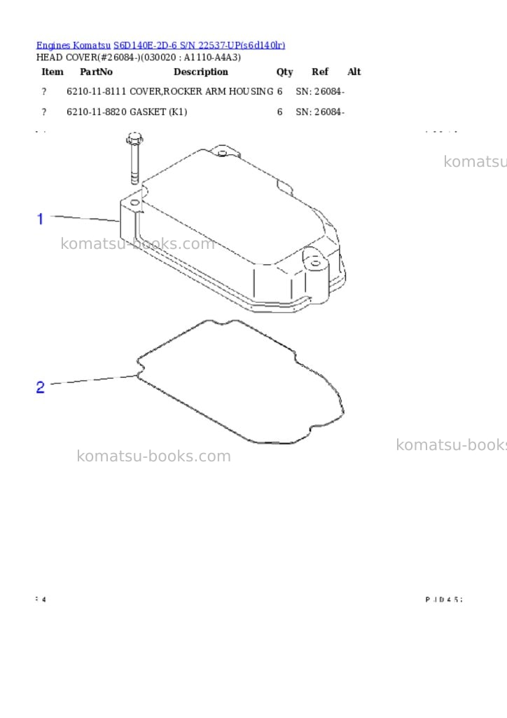 Komatsu S6D140E-2D-6 S/N 22537-UP Parts catalog cover Komatsu S6D140E-2D-6 S/N 22537-UP Parts catalog cover