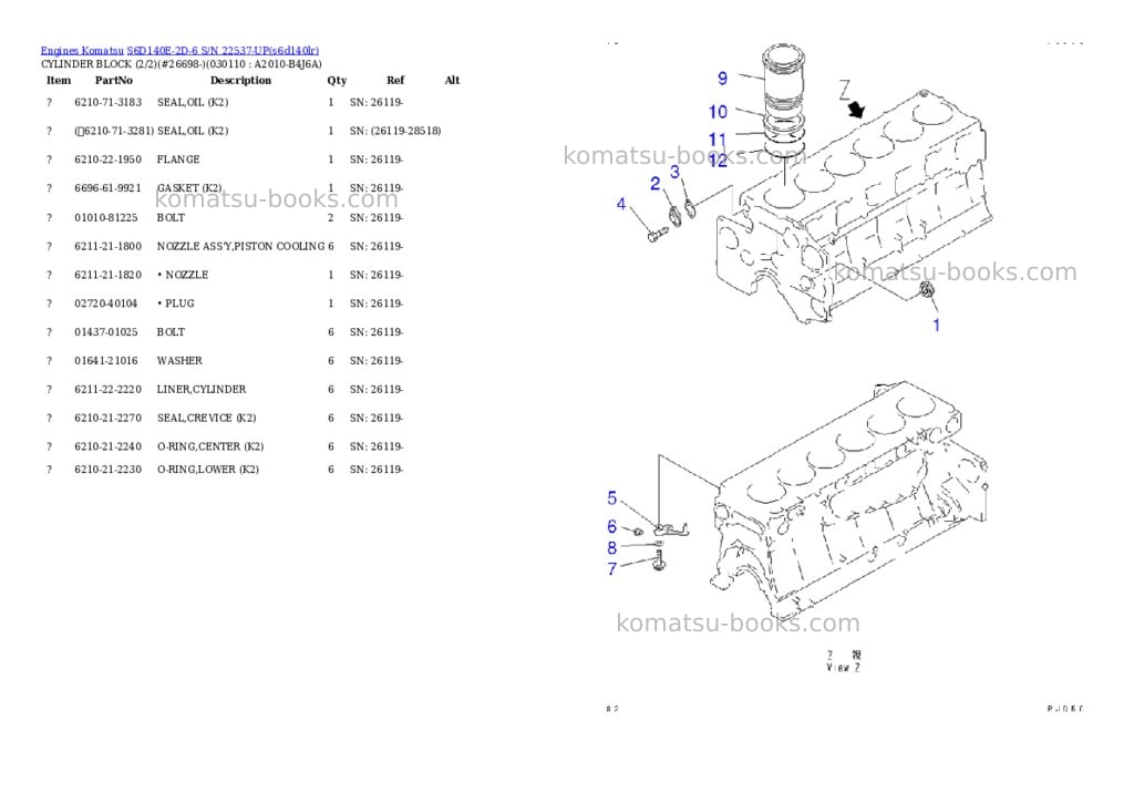 Komatsu S6D140E-2D-6 S/N 22537-UP Parts catalog cover Page 10 Komatsu S6D140E-2D-6 S/N 22537-UP Parts catalog cover Page 10