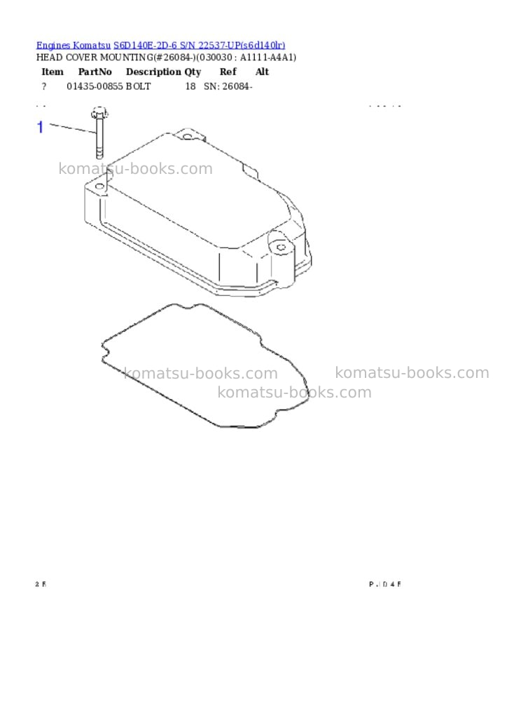 Komatsu S6D140E-2D-6 S/N 22537-UP Parts catalog cover Page 2 Komatsu S6D140E-2D-6 S/N 22537-UP Parts catalog cover Page 2