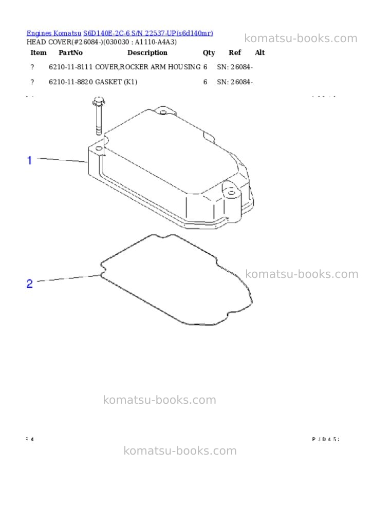 Komatsu s6d140e-2c-6 s/n 22537-up Parts catalog cover Page 2 Komatsu s6d140e-2c-6 s/n 22537-up Parts catalog cover Page 2