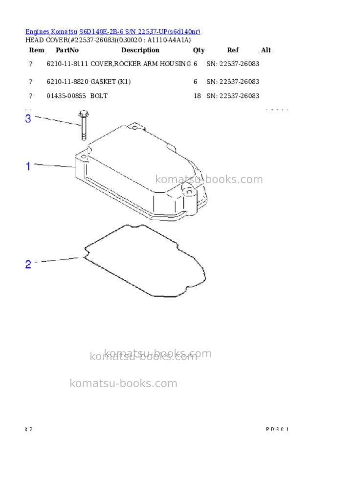 Komatsu S6D140E-2B-6 S/N 22537-UP Parts catalog cover Komatsu S6D140E-2B-6 S/N 22537-UP Parts catalog cover