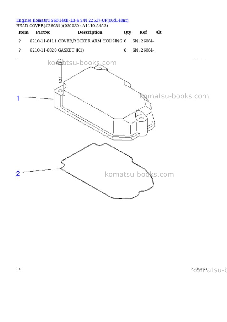Komatsu S6D140E-2B-6 S/N 22537-UP Parts catalog cover Page 2 Komatsu S6D140E-2B-6 S/N 22537-UP Parts catalog cover Page 2
