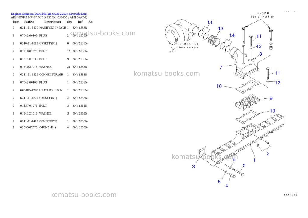 Komatsu S6D140E-2B-6 S/N 22537-UP Parts catalog cover Page 4 Komatsu S6D140E-2B-6 S/N 22537-UP Parts catalog cover Page 4