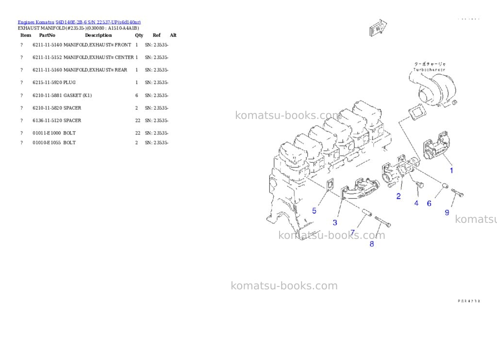 Komatsu S6D140E-2B-6 S/N 22537-UP Parts catalog cover Page 7 Komatsu S6D140E-2B-6 S/N 22537-UP Parts catalog cover Page 7
