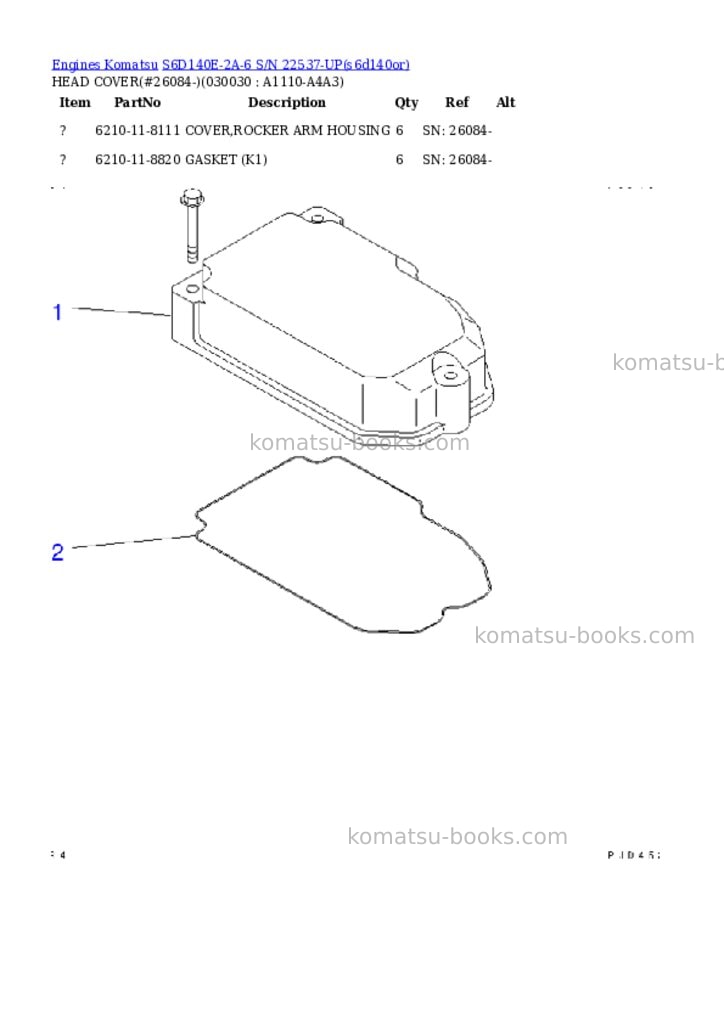 Komatsu S6D140E-2A-6 S/N 22537-UP Parts catalog cover Page 2 Komatsu S6D140E-2A-6 S/N 22537-UP Parts catalog cover Page 2