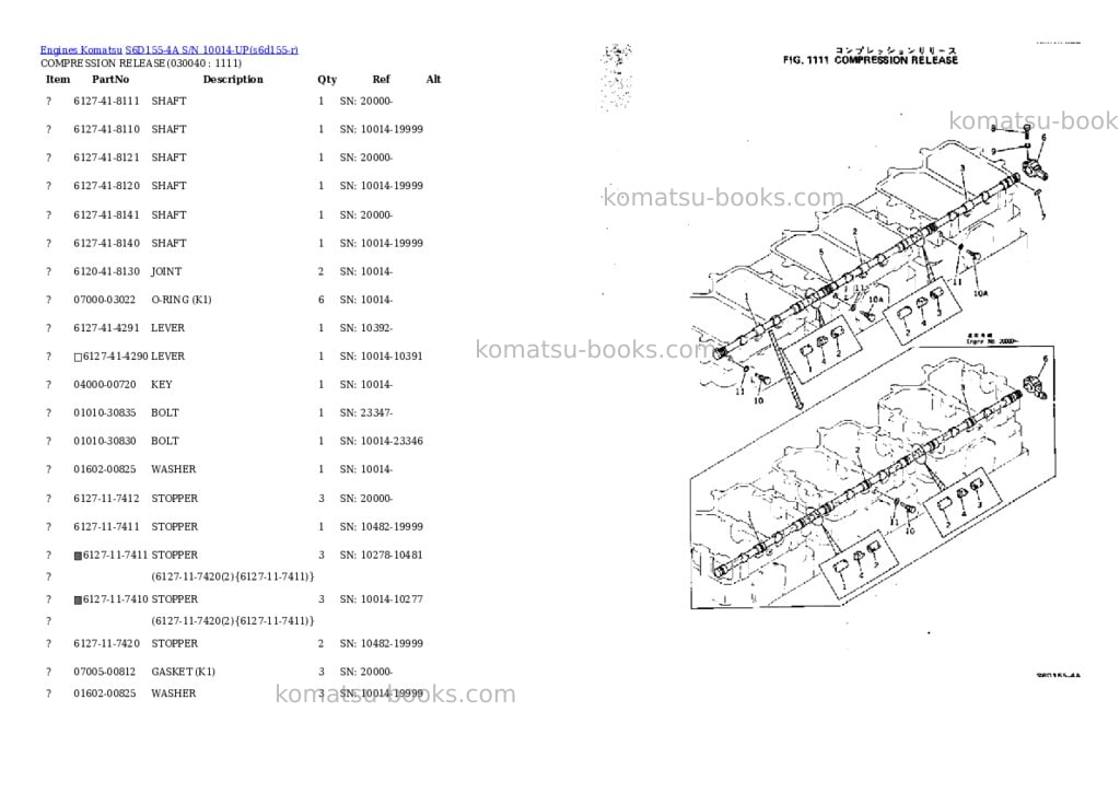 Komatsu S6D155-4A S/N 10014-UP Parts catalog cover Page 3 Komatsu S6D155-4A S/N 10014-UP Parts catalog cover Page 3