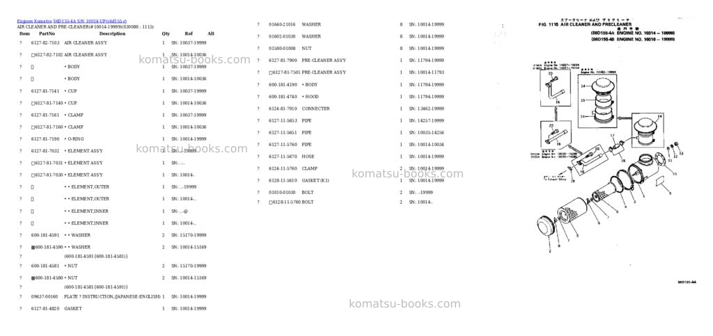 Komatsu S6D155-4A S/N 10014-UP Parts catalog cover Page 7 Komatsu S6D155-4A S/N 10014-UP Parts catalog cover Page 7