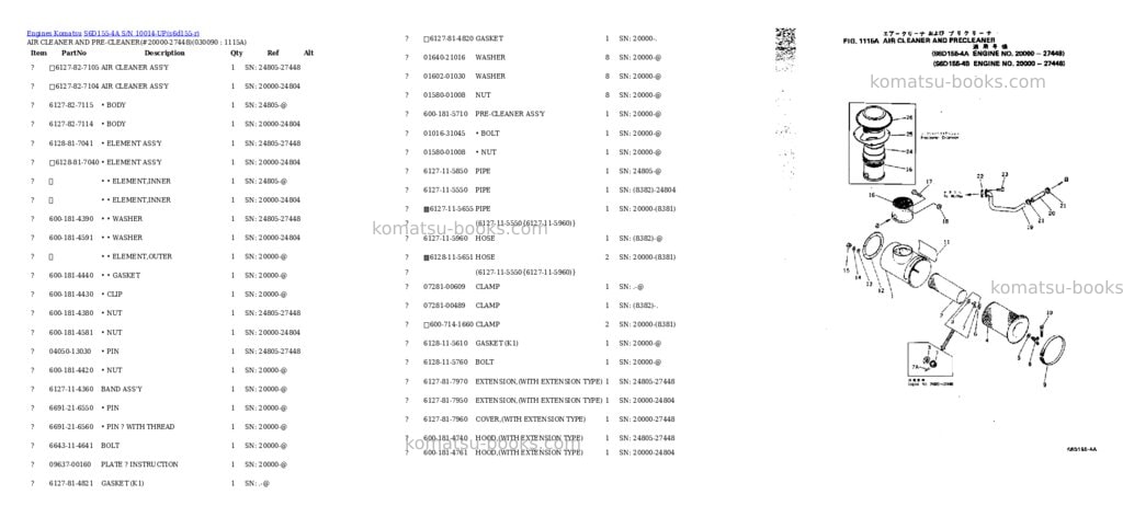 Komatsu S6D155-4A S/N 10014-UP Parts catalog cover Page 8 Komatsu S6D155-4A S/N 10014-UP Parts catalog cover Page 8