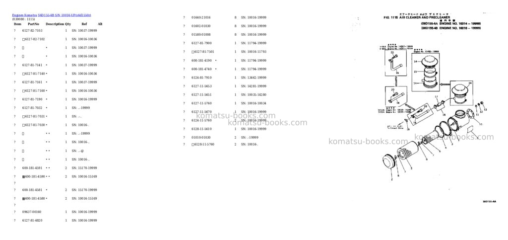 Komatsu S6D155-4B S/N 10016-UP Parts catalog cover Page 7 Komatsu S6D155-4B S/N 10016-UP Parts catalog cover Page 7