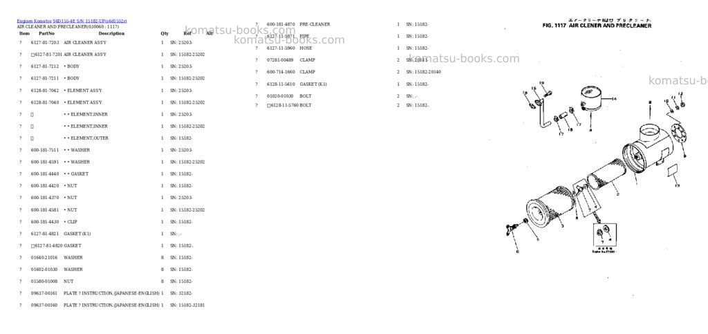 Komatsu s6d155-4e s/n 15182-up Parts catalog cover Page 5 Komatsu s6d155-4e s/n 15182-up Parts catalog cover Page 5