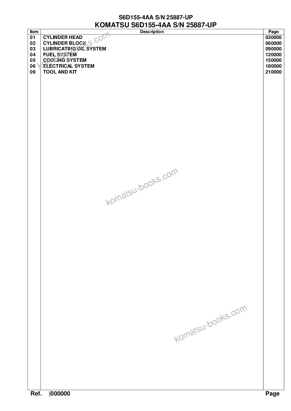 Komatsu s6d155-4aa s/n 25887-up Parts catalog cover Komatsu s6d155-4aa s/n 25887-up Parts catalog cover