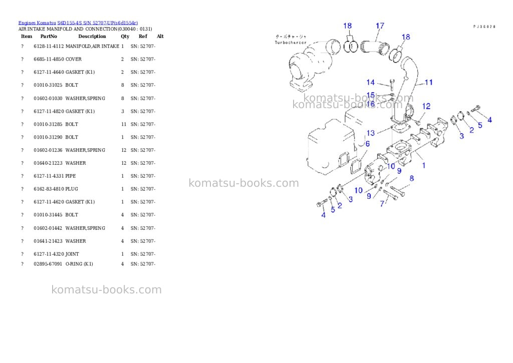 Komatsu S6D155-4S S/N 52707-UP Parts catalog cover Page 3 Komatsu S6D155-4S S/N 52707-UP Parts catalog cover Page 3