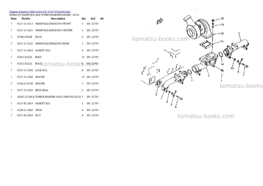 Komatsu S6D155-4S S/N 52707-UP Parts catalog cover Page 7 Komatsu S6D155-4S S/N 52707-UP Parts catalog cover Page 7