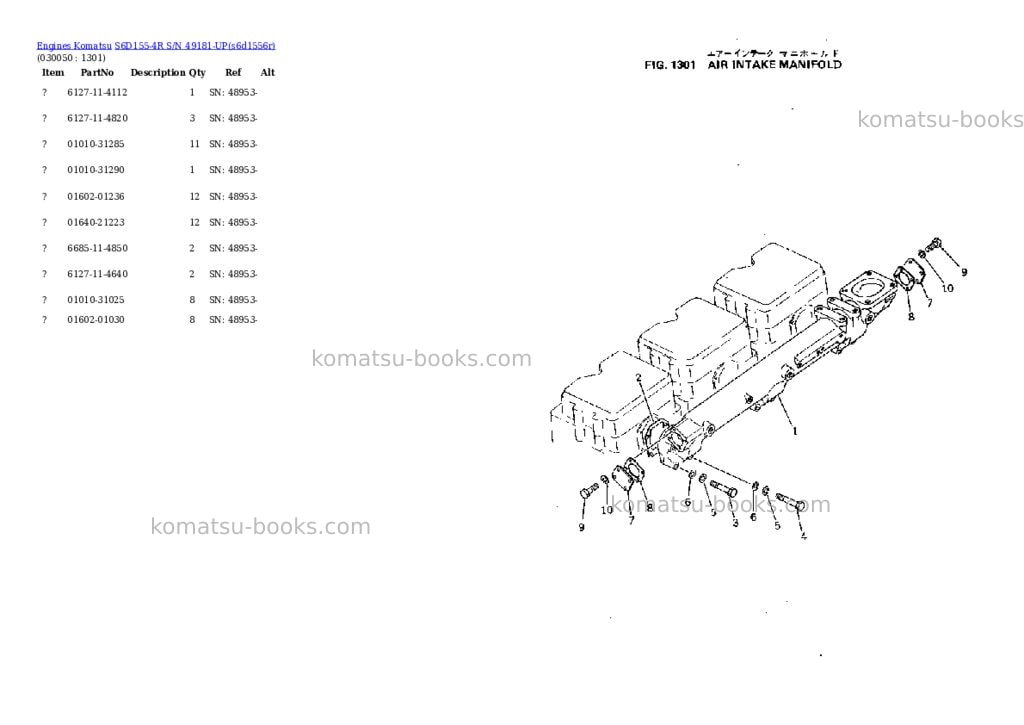 Komatsu s6d155-4r s/n 49181-up Parts catalog cover Page 4 Komatsu s6d155-4r s/n 49181-up Parts catalog cover Page 4