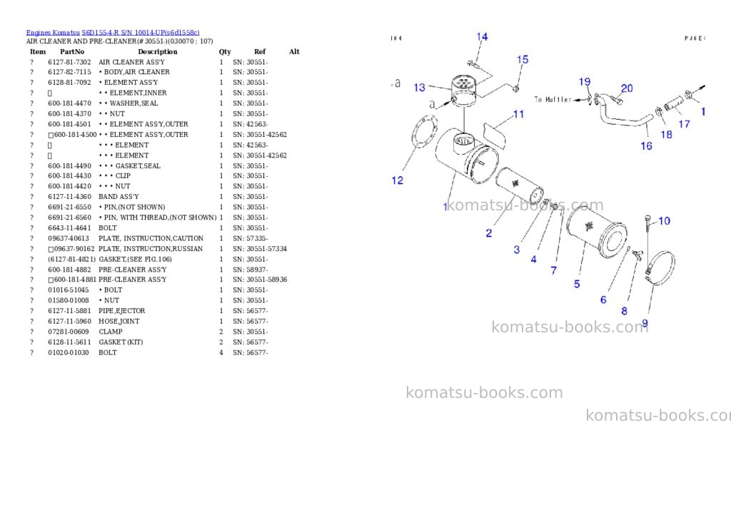 Komatsu s6d155-4-r s/n 10014-up Parts catalog cover Page 6 Komatsu s6d155-4-r s/n 10014-up Parts catalog cover Page 6