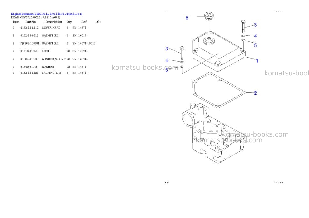 Komatsu S6D170-1L S/N 14674-UP Parts catalog cover Komatsu S6D170-1L S/N 14674-UP Parts catalog cover