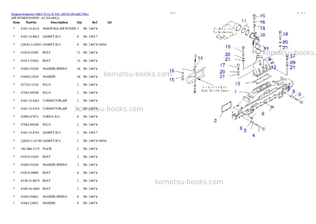 Komatsu s6d170-1l-w s/n 14674-up Parts catalog cover Page 2