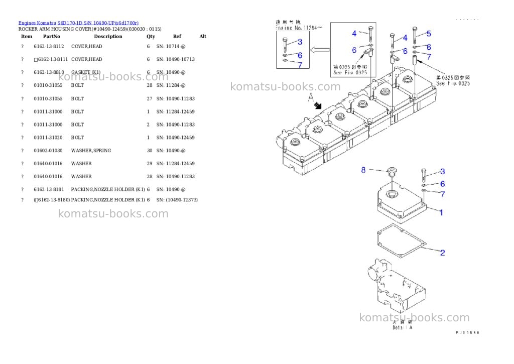 Komatsu s6d170-1d s/n 10490-up Parts catalog cover Page 2 Komatsu s6d170-1d s/n 10490-up Parts catalog cover Page 2