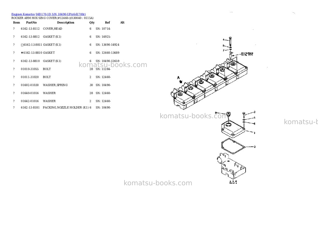 Komatsu s6d170-1d s/n 10490-up Parts catalog cover Page 3 Komatsu s6d170-1d s/n 10490-up Parts catalog cover Page 3