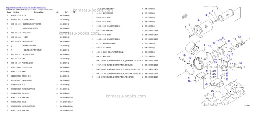 Komatsu s6d170-1d s/n 10490-up Parts catalog cover Page 5 Komatsu s6d170-1d s/n 10490-up Parts catalog cover Page 5