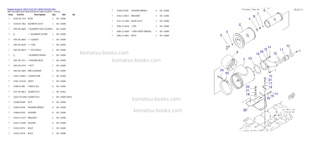 Komatsu s6d170-1d s/n 10490-up Parts catalog cover Page 6 Komatsu s6d170-1d s/n 10490-up Parts catalog cover Page 6