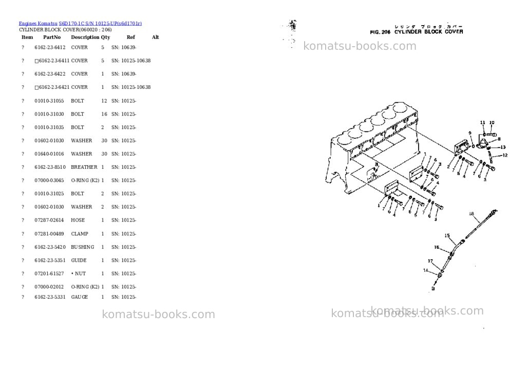 Komatsu s6d170-1c s/n 10125-up Parts catalog cover Page 5 Komatsu s6d170-1c s/n 10125-up Parts catalog cover Page 5