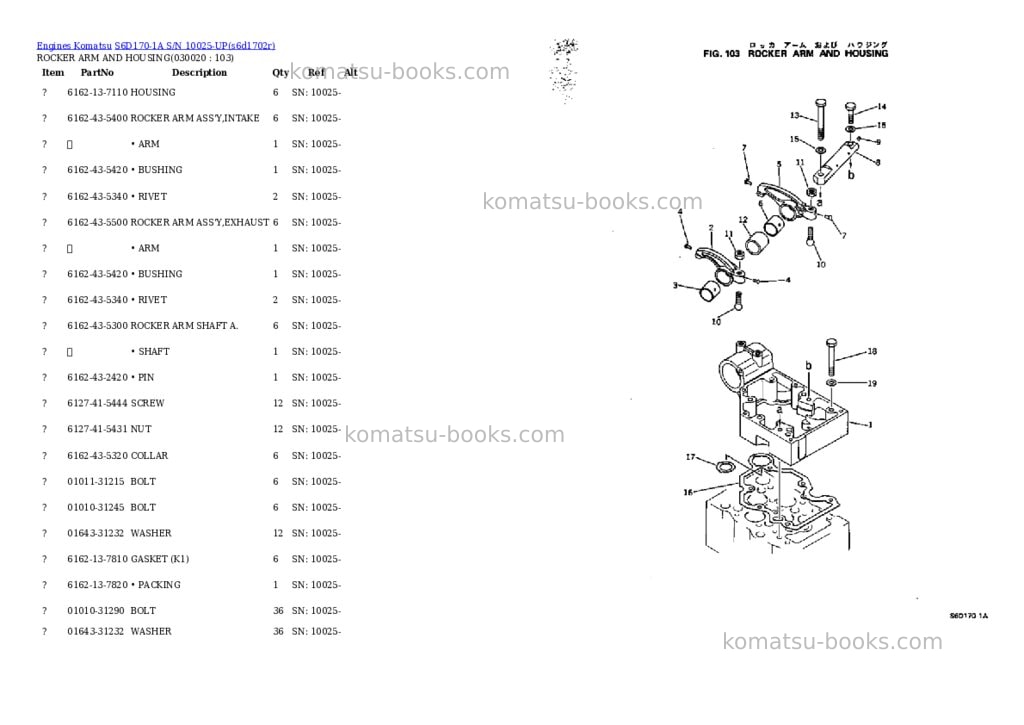 Komatsu s6d170-1a s/n 10025-up Parts catalog cover Komatsu s6d170-1a s/n 10025-up Parts catalog cover
