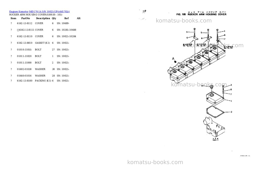 Komatsu s6d170-1a s/n 10025-up Parts catalog cover Page 2 Komatsu s6d170-1a s/n 10025-up Parts catalog cover Page 2
