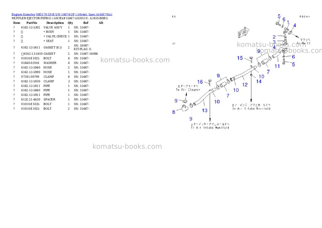 Komatsu s6d170-1d-b s/n 14674-up -50cent. spec. Parts catalog cover Page 10