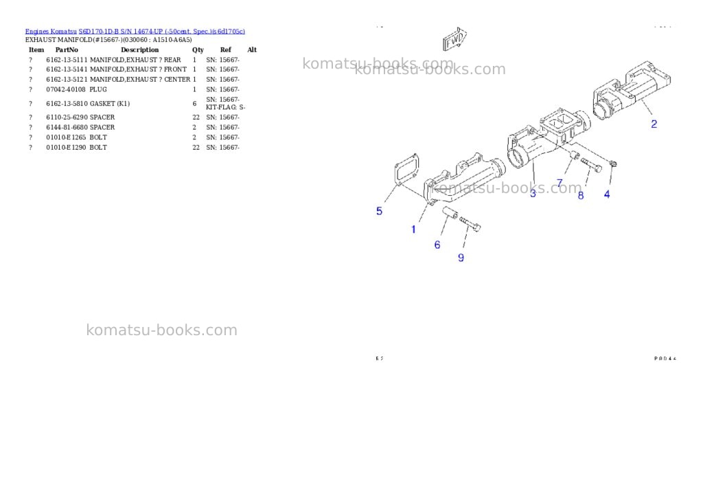 Komatsu s6d170-1d-b s/n 14674-up -50cent. spec. Parts catalog cover Page 5