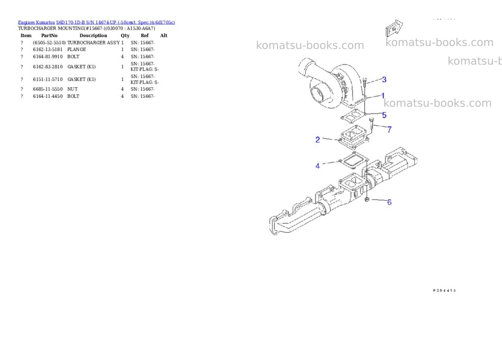 Komatsu s6d170-1d-b s/n 14674-up -50cent. spec. Parts catalog cover Page 6