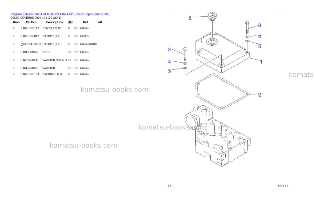 Komatsu s6d170-1g-b s/n 14674-up -50cent. spec. Parts catalog cover Komatsu s6d170-1g-b s/n 14674-up -50cent. spec. Parts catalog cover
