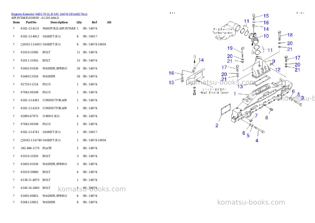 Komatsu s6d170-1l-b s/n 14674-up Parts catalog cover Page 2 Komatsu s6d170-1l-b s/n 14674-up Parts catalog cover Page 2