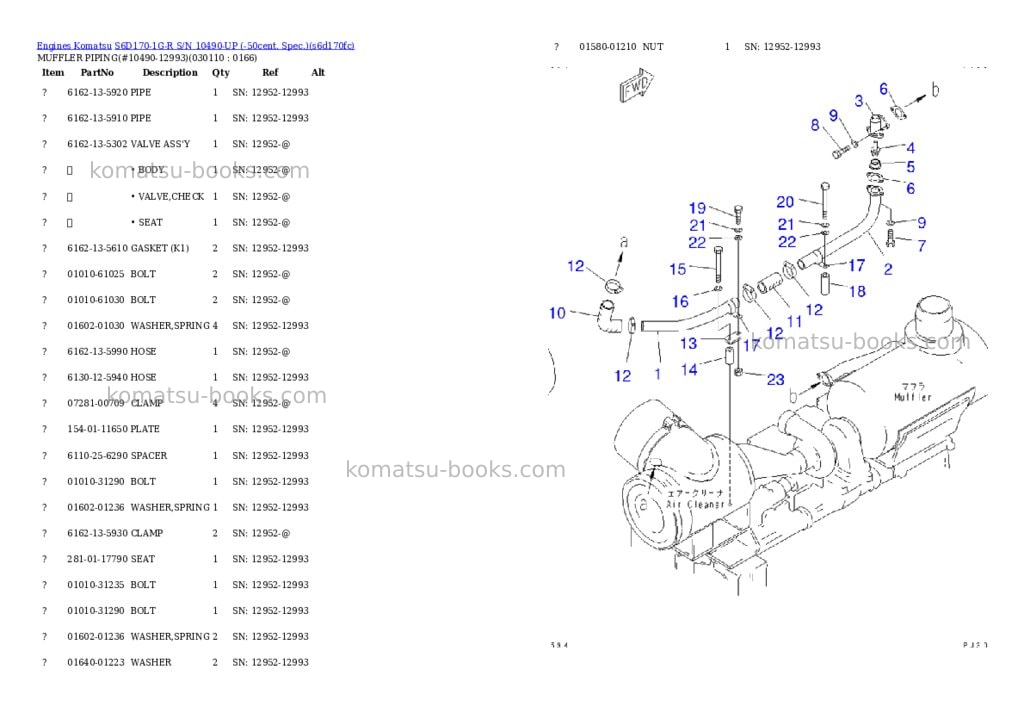 Komatsu s6d170-1g-r s/n 10490-up -50cent. spec. Parts catalog cover Page 10