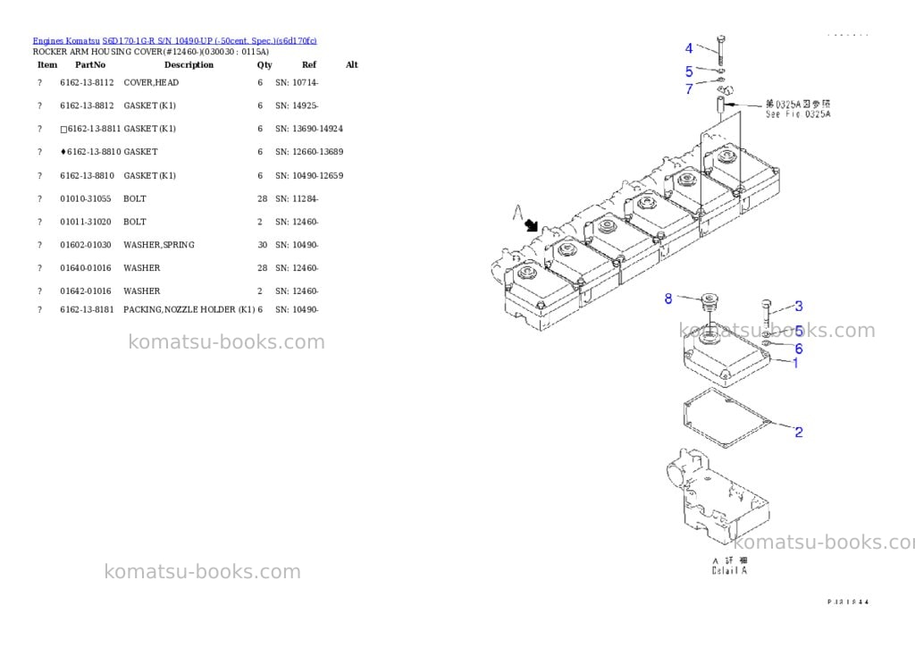 Komatsu s6d170-1g-r s/n 10490-up -50cent. spec. Parts catalog cover Page 2