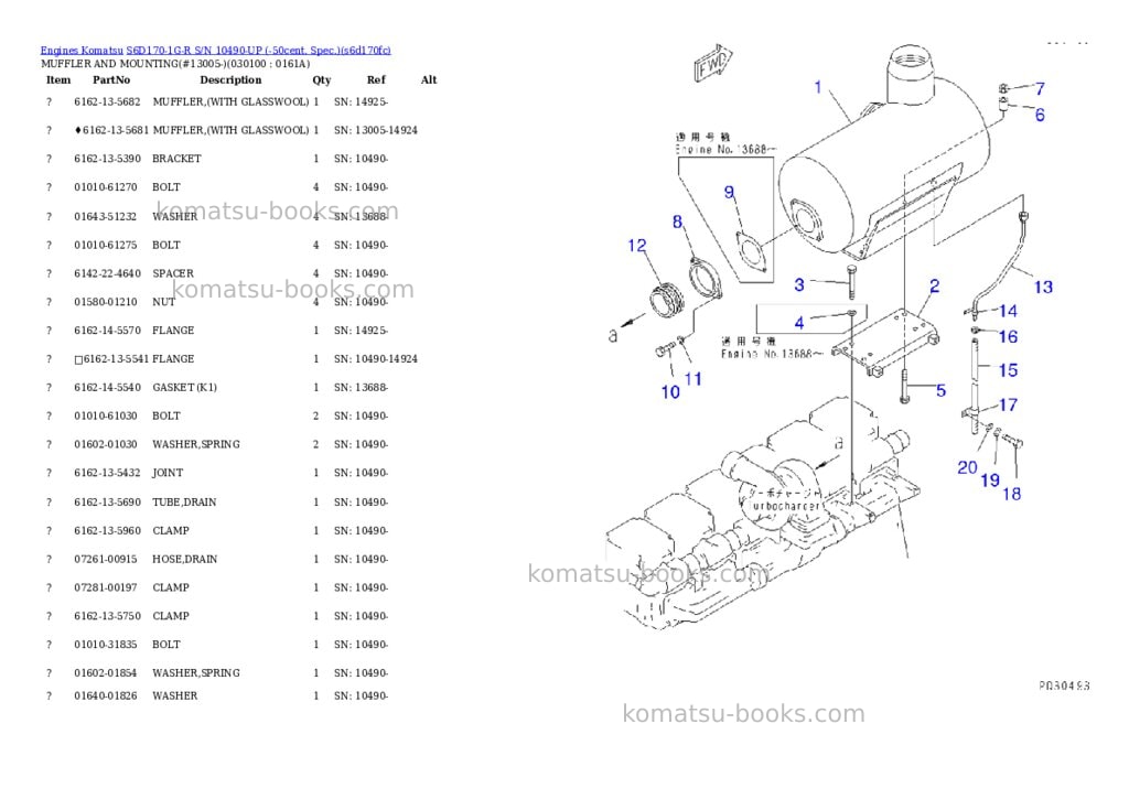 Komatsu s6d170-1g-r s/n 10490-up -50cent. spec. Parts catalog cover Page 9