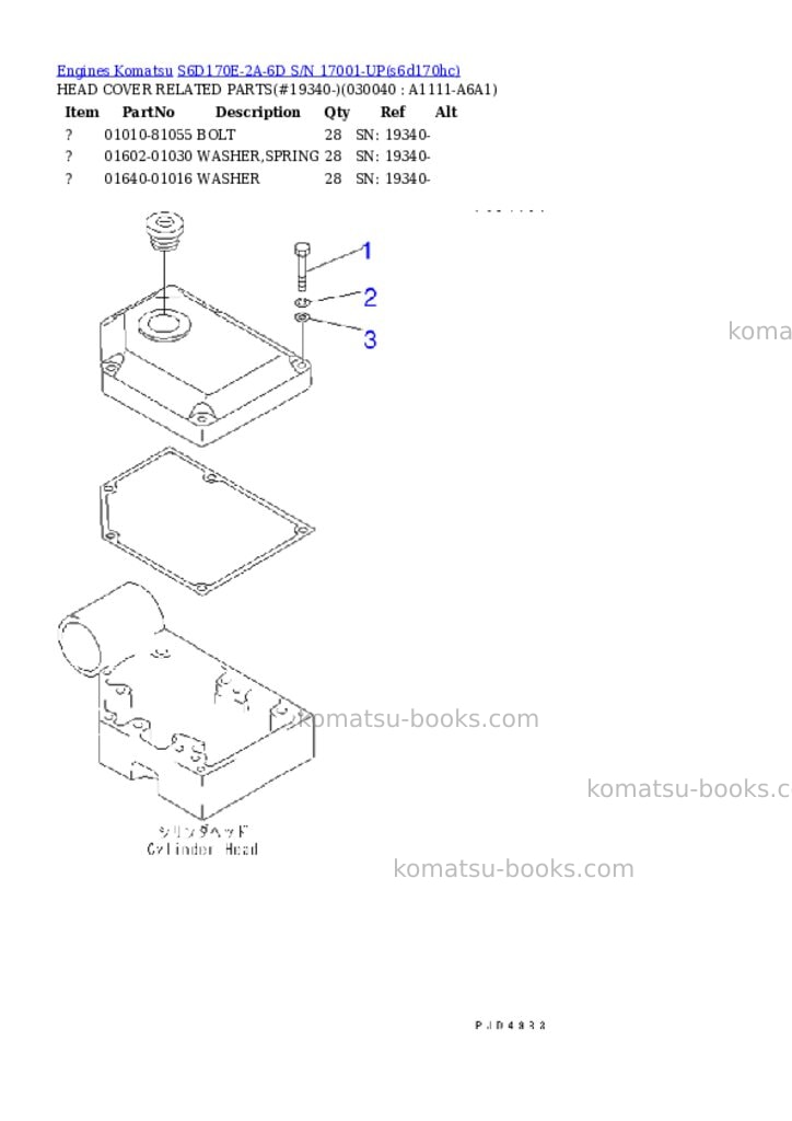 Komatsu s6d170e-2a-6d s/n 17001-up Parts catalog cover Page 3