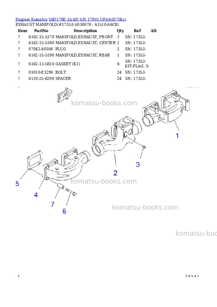 Komatsu s6d170e-2a-6d s/n 17001-up Parts catalog cover Page 6