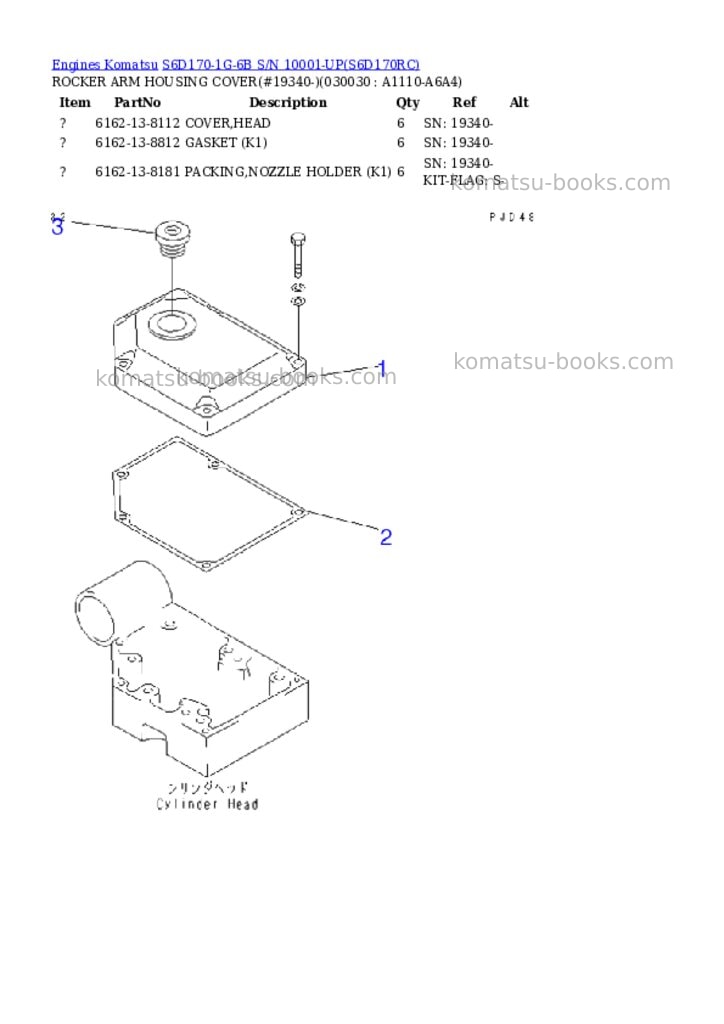 Komatsu s6d170-1g-6b s/n 10001-up Parts catalog cover Page 2 Komatsu s6d170-1g-6b s/n 10001-up Parts catalog cover Page 2