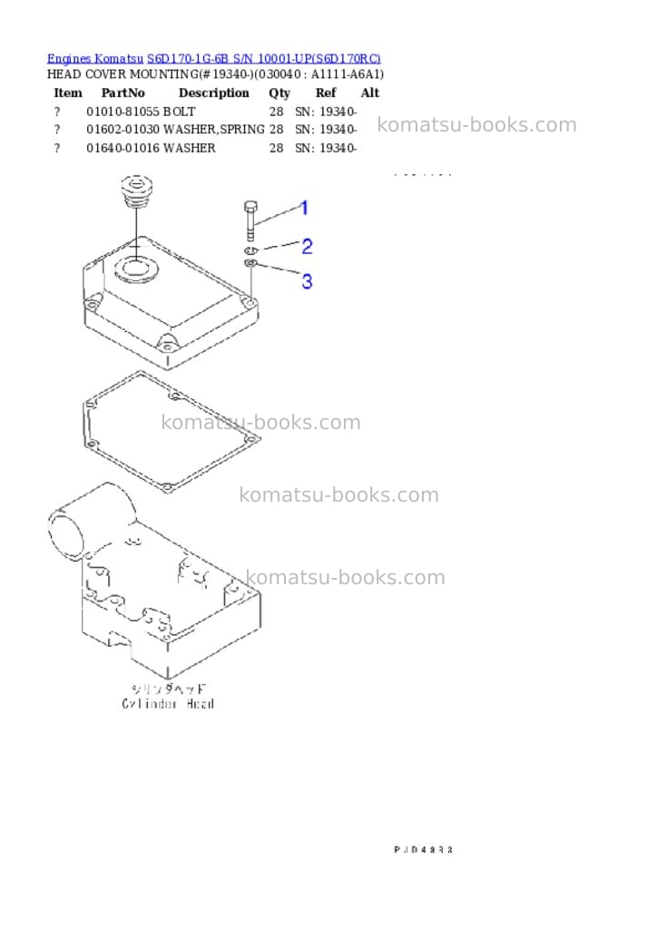 Komatsu s6d170-1g-6b s/n 10001-up Parts catalog cover Page 3 Komatsu s6d170-1g-6b s/n 10001-up Parts catalog cover Page 3