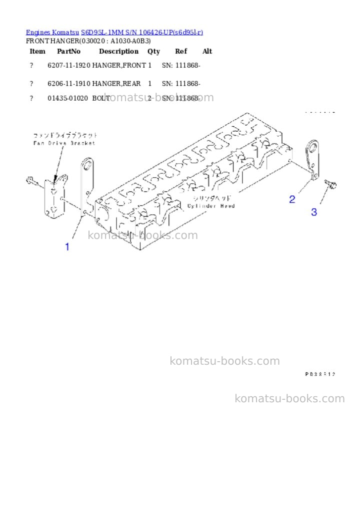 Komatsu S6D95L-1MM S/N 106426-UP Parts catalog cover
