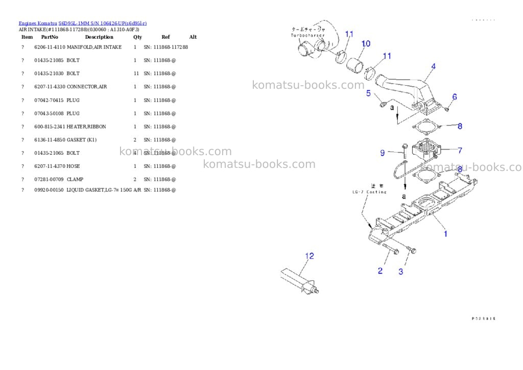 Komatsu S6D95L-1MM S/N 106426-UP Parts catalog cover Page 5