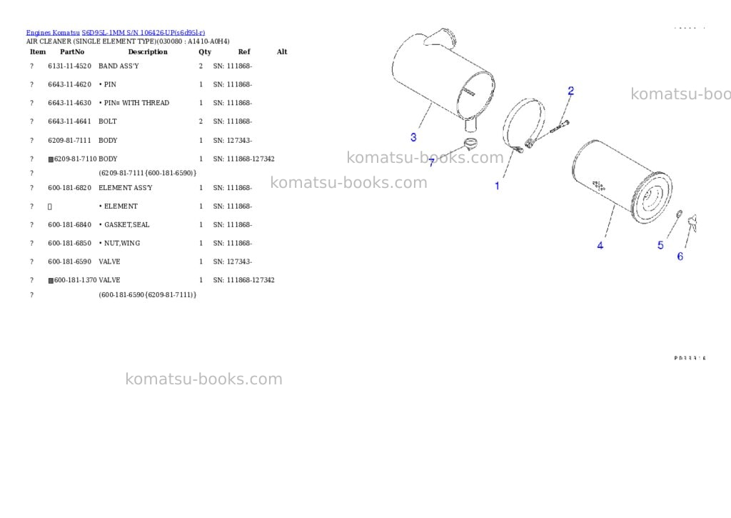 Komatsu S6D95L-1MM S/N 106426-UP Parts catalog cover Page 6
