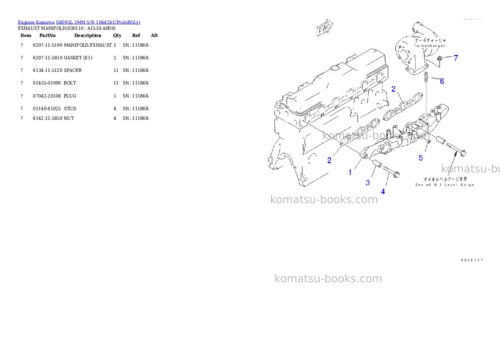Komatsu S6D95L-1MM S/N 106426-UP Parts catalog cover Page 9