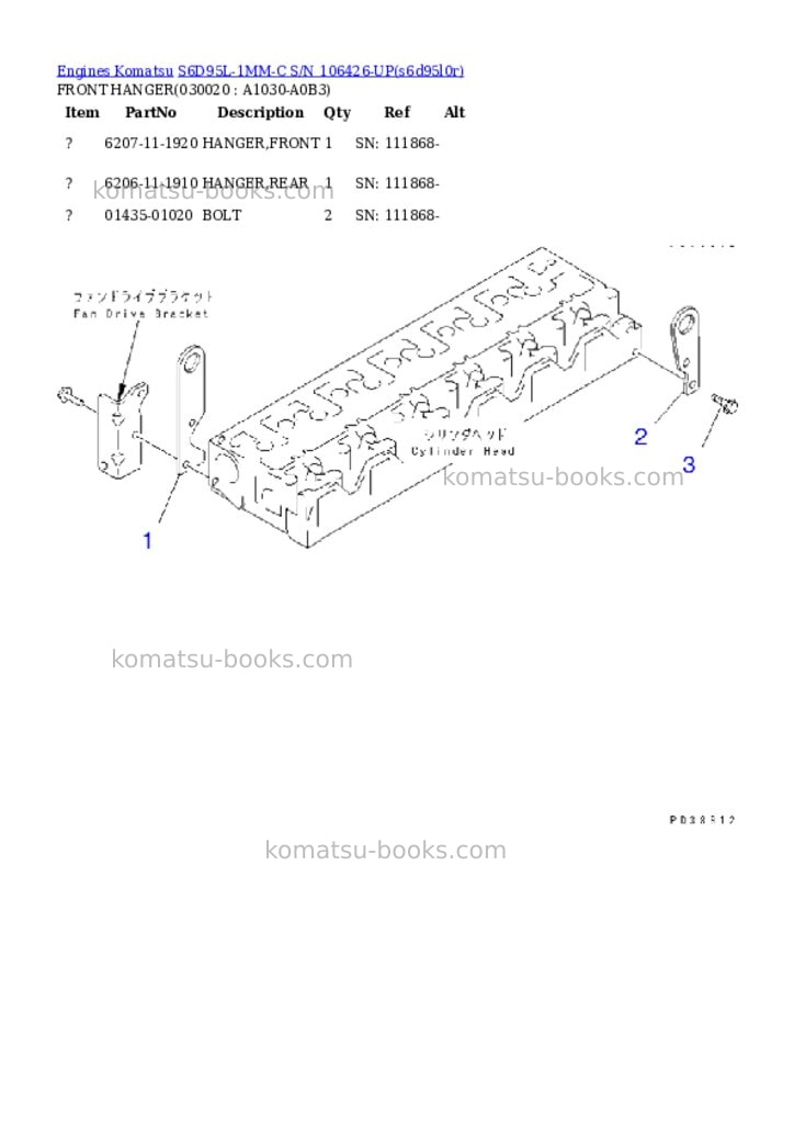 Komatsu S6D95L-1MM-C S/N 106426-UP Parts catalog cover